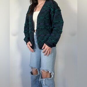 Vtg 90s Coogi Style Concrete Mix Cardigan Sweater Chunky Knit Mediu